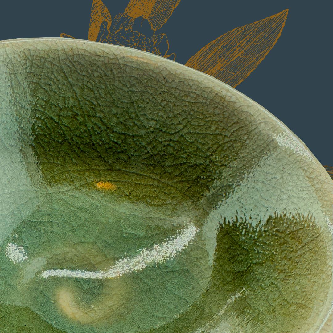 Seiji Matcha Schale in Moosgrün – Japanische Chawan mit Signatur