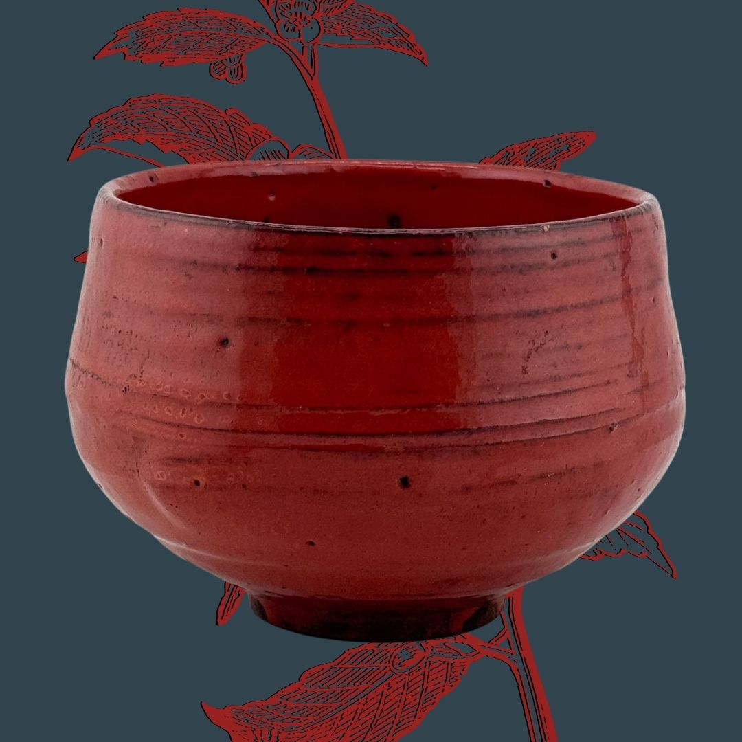 Aka-Raku Chawan – zinnoberrote japanische Matchaschale aus der Shōwa-Zeit
