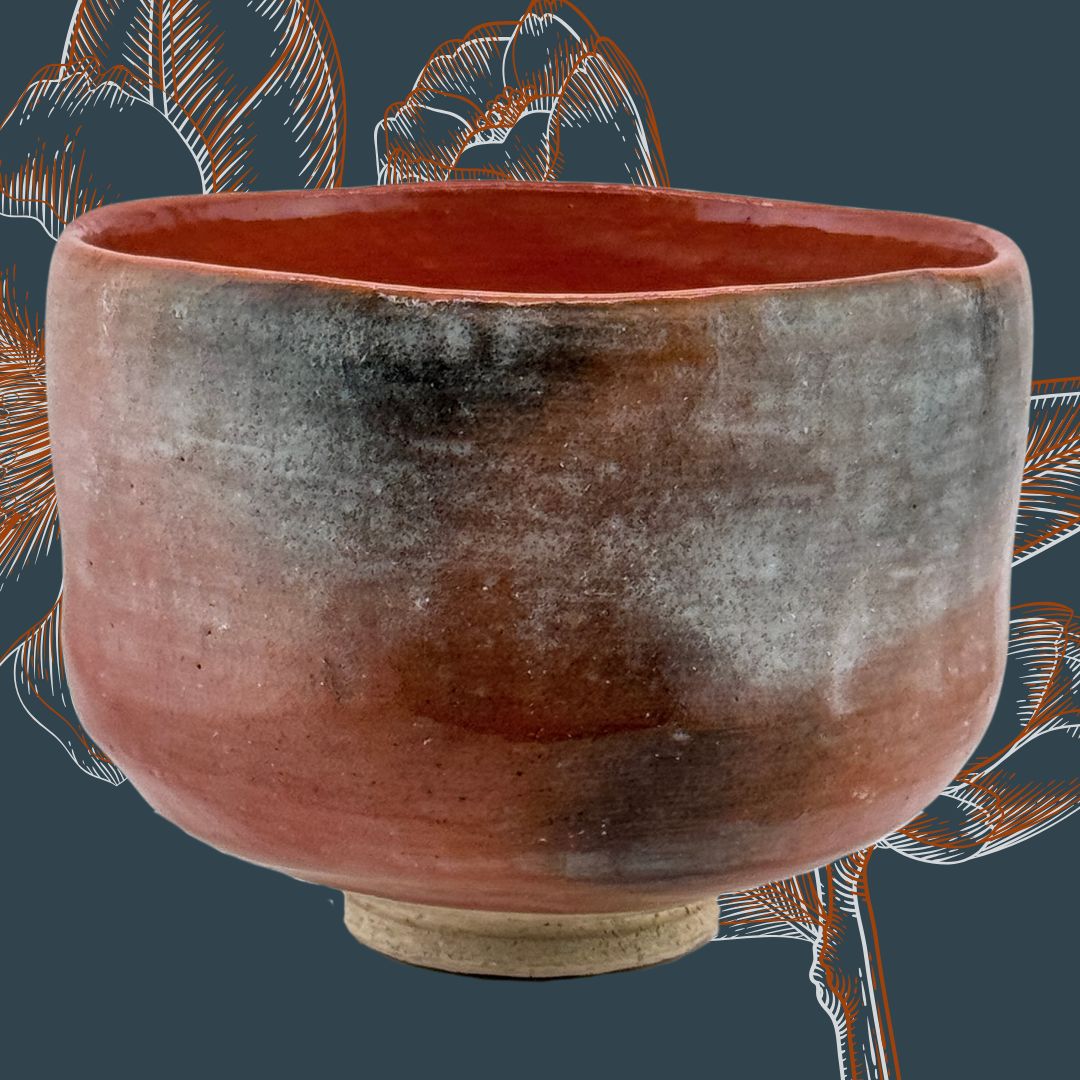 Aka-raku inspirierte Matcha-Schale – japanische 茶碗 in Orangerot & Grau