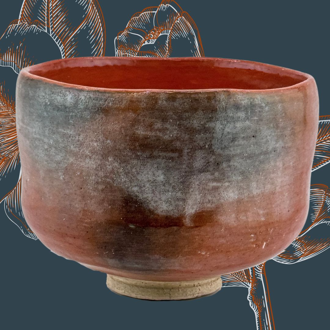 Aka-raku inspirierte Matcha-Schale – japanische 茶碗 in Orangerot & Grau