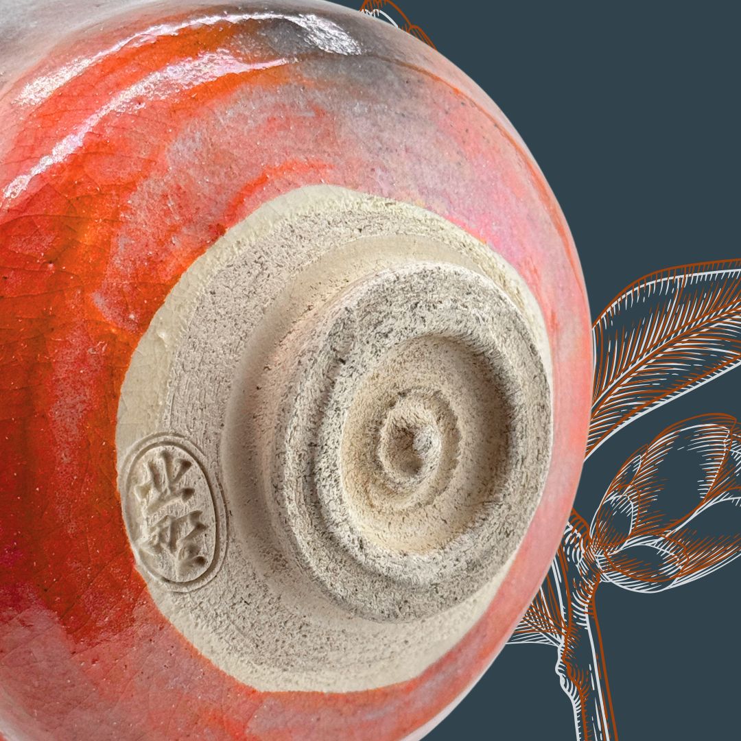 Aka-raku inspirierte Matcha-Schale – japanische 茶碗 in Orangerot & Grau