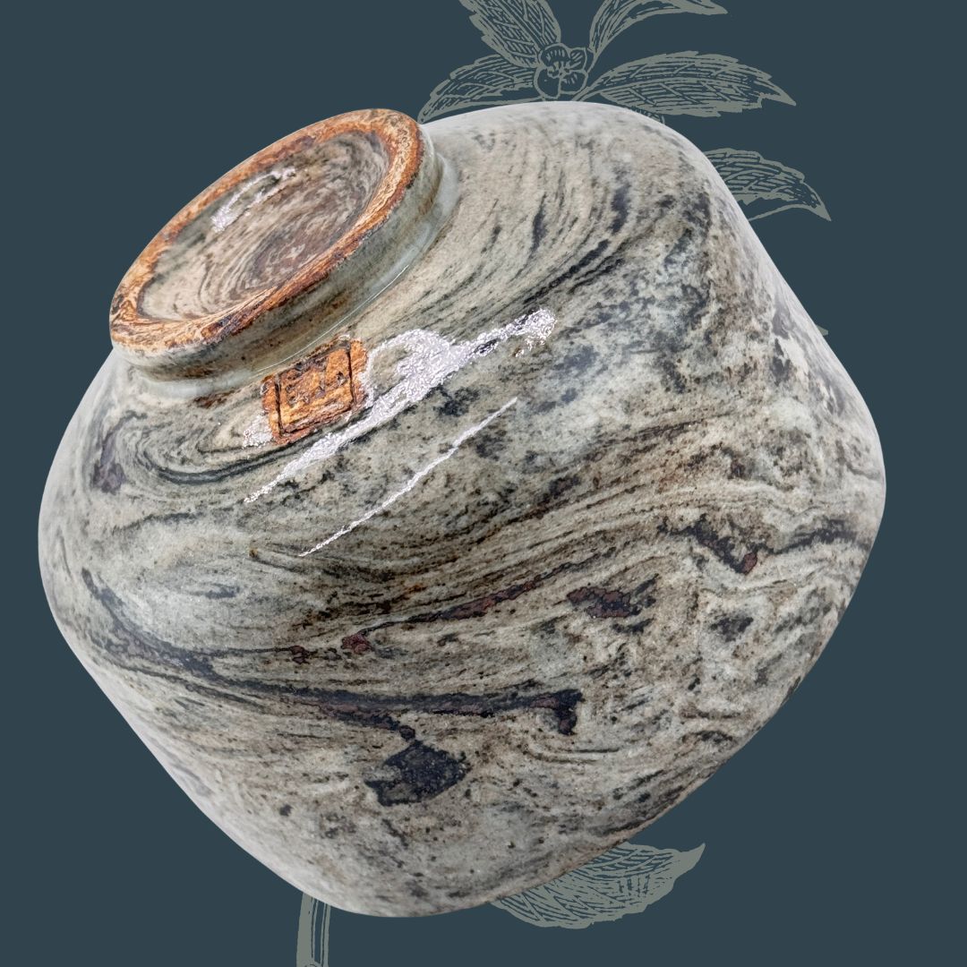 Matcha-Schale Chawan – Nerikomi, signiert, Premium-Unikat