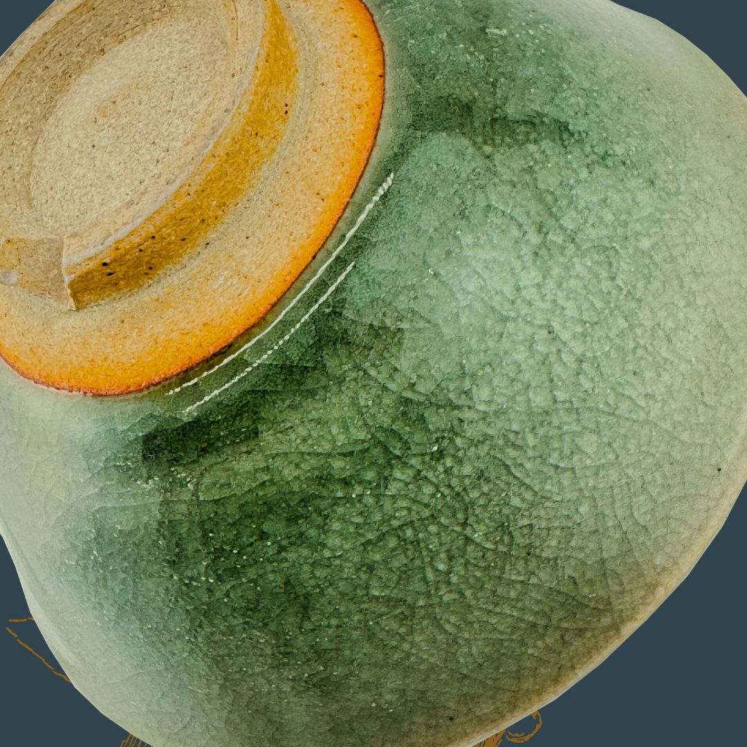 Seiji Matcha Schale in Moosgrün – Japanische Chawan mit Signatur