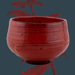 Aka-Raku Chawan – zinnoberrote japanische Matchaschale aus der Shōwa-Zeit – Ansicht 1
