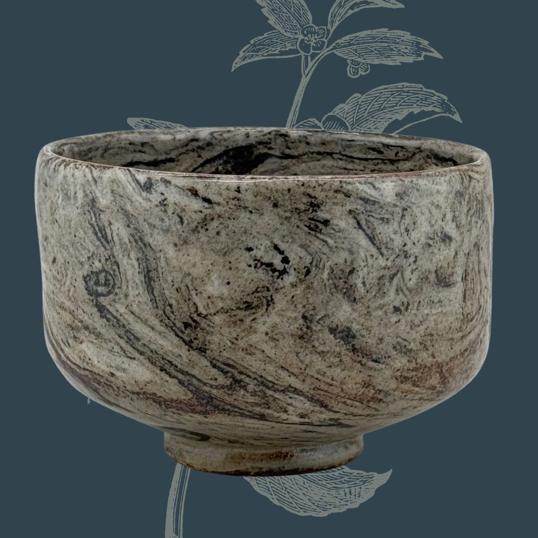 Matcha-Schale Chawan – Nerikomi, signiert, Premium-Unikat