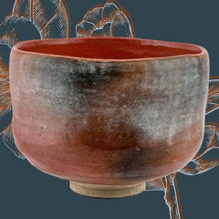 Aka-raku inspirierte Matcha-Schale – japanische 茶碗 in Orangerot & Grau – Ansicht 1
