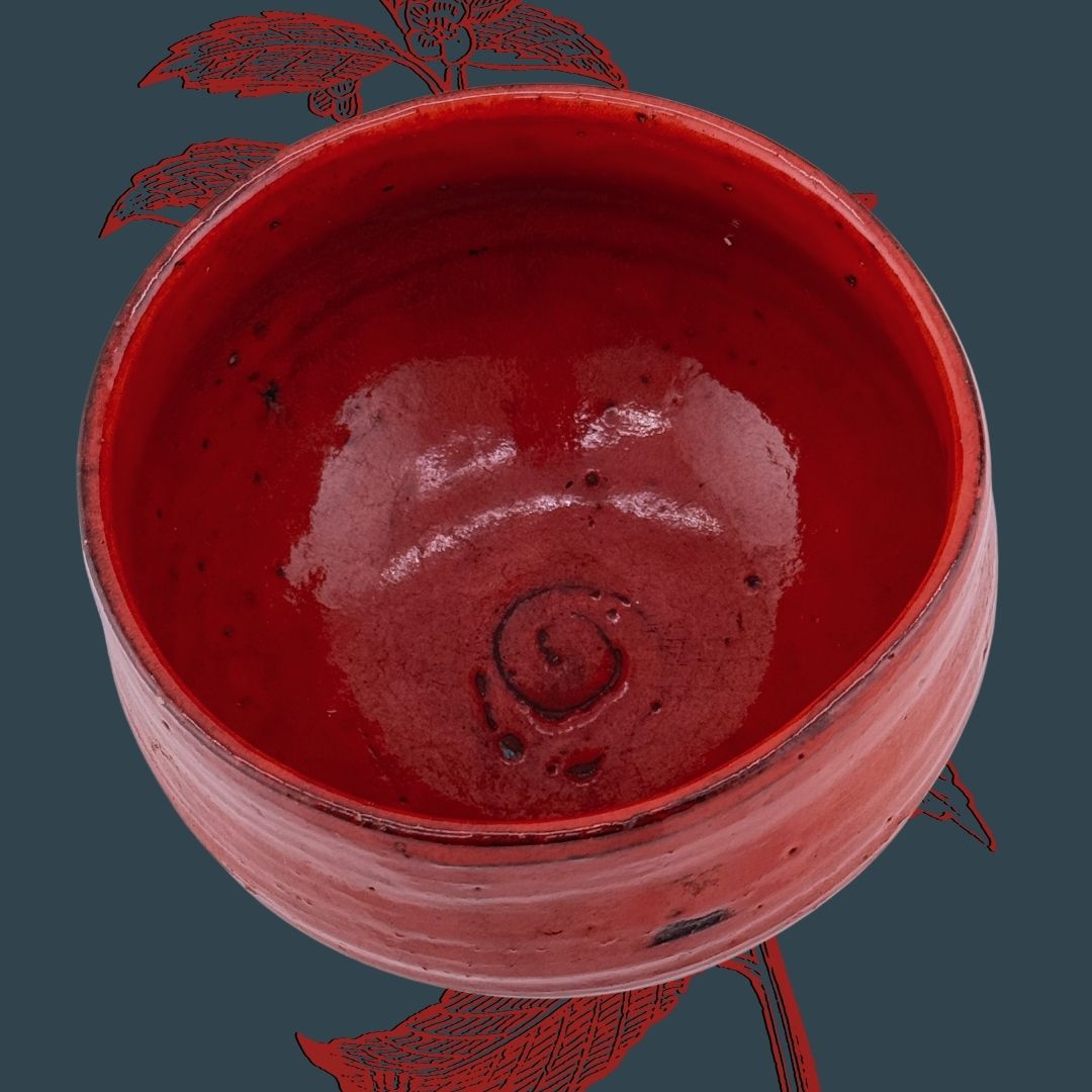 Aka-Raku Chawan – zinnoberrote japanische Matchaschale aus der Shōwa-Zeit