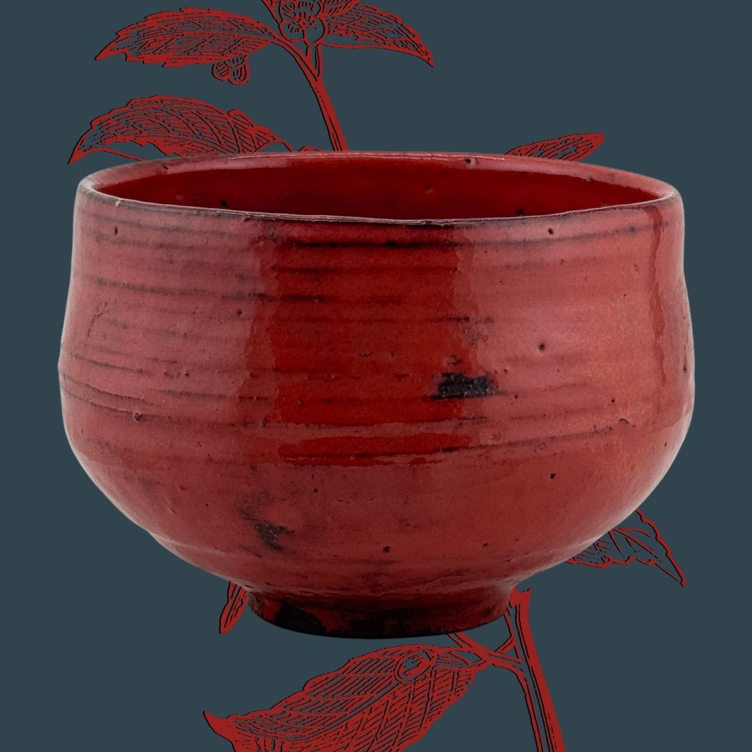 Aka-Raku Chawan – zinnoberrote japanische Matchaschale aus der Shōwa-Zeit