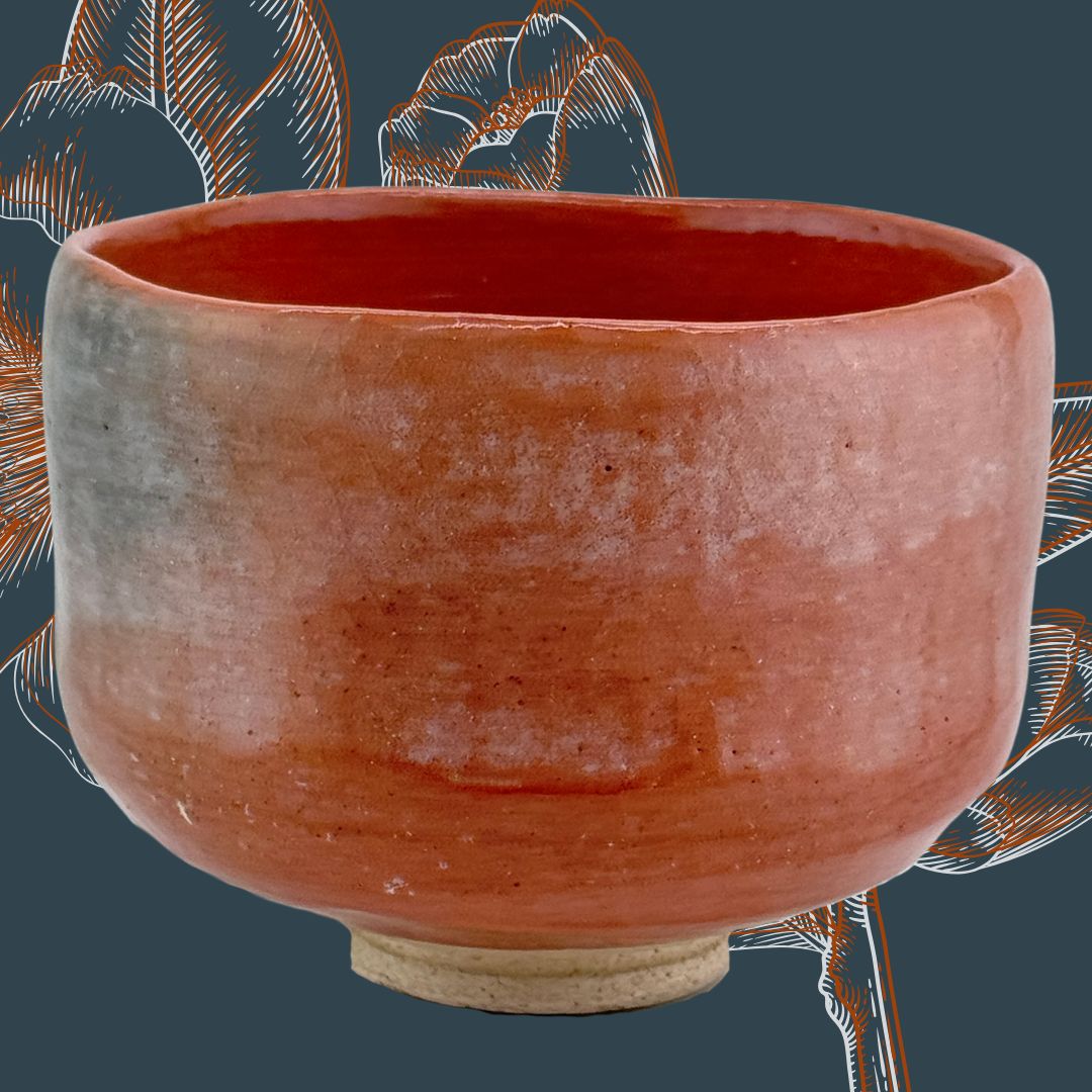 Aka-raku inspirierte Matcha-Schale – japanische 茶碗 in Orangerot & Grau