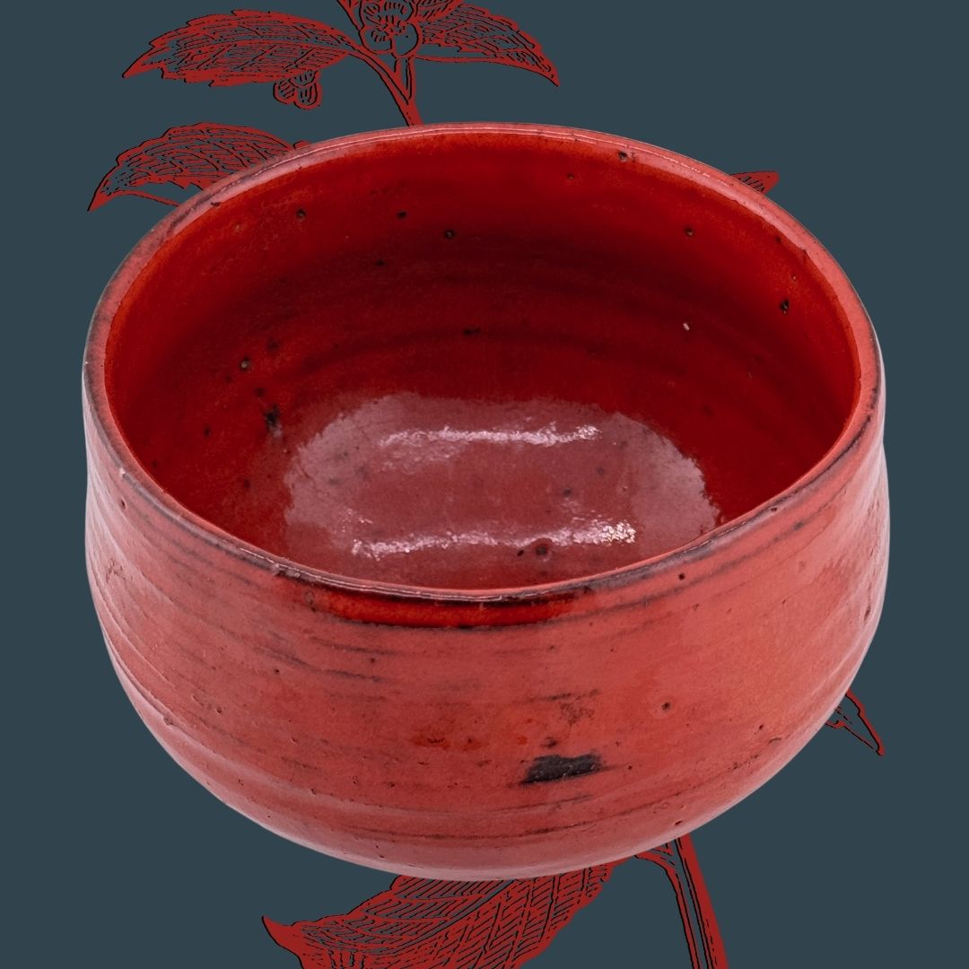 Aka-Raku Chawan – zinnoberrote japanische Matchaschale aus der Shōwa-Zeit
