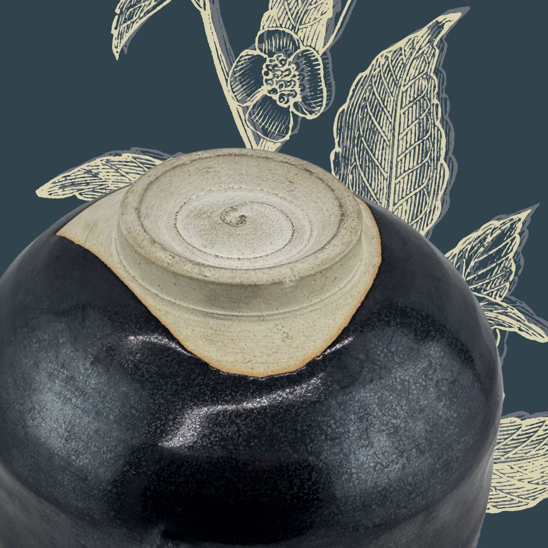 Schwarze Matcha-Schale, Tenmoku-Stil, handgefertigt, signiert Goki-Gata