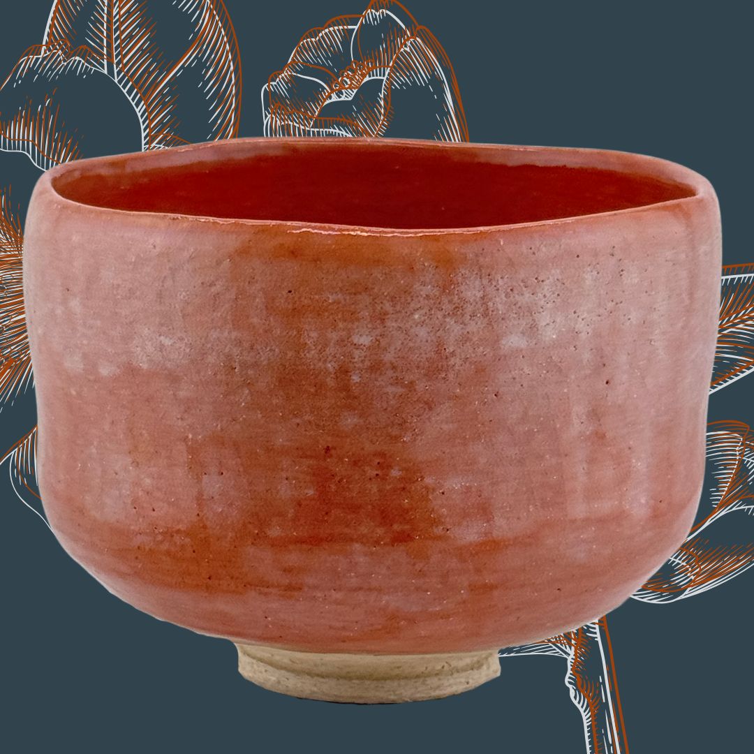 Aka-raku inspirierte Matcha-Schale – japanische 茶碗 in Orangerot & Grau