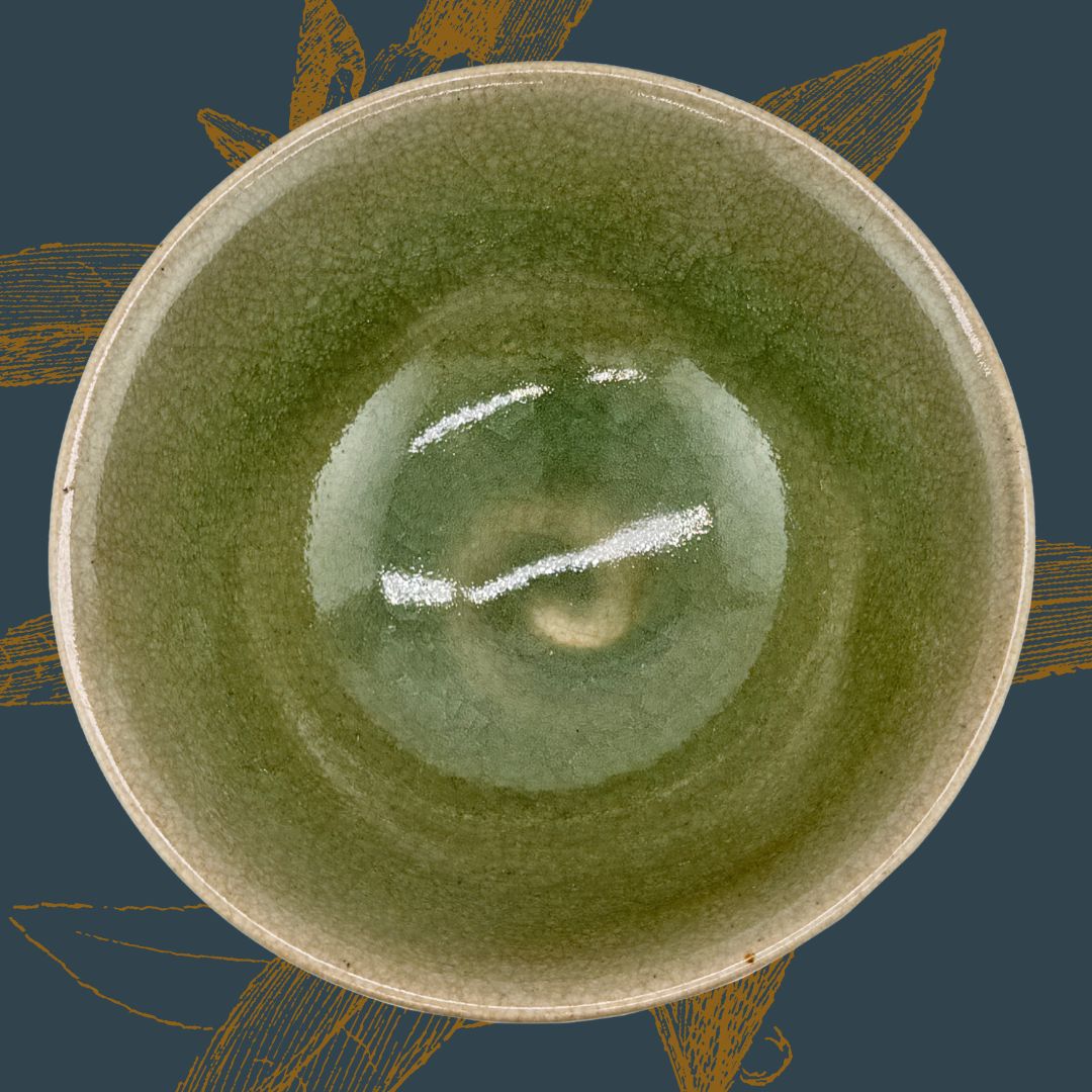 Seiji Matcha Schale in Moosgrün – Japanische Chawan mit Signatur