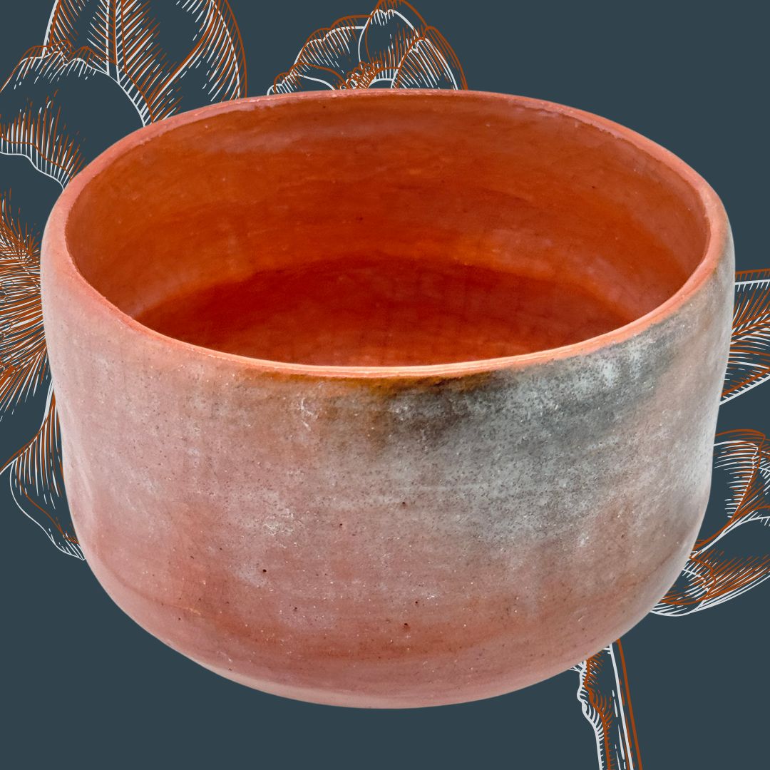 Aka-raku inspirierte Matcha-Schale – japanische 茶碗 in Orangerot & Grau