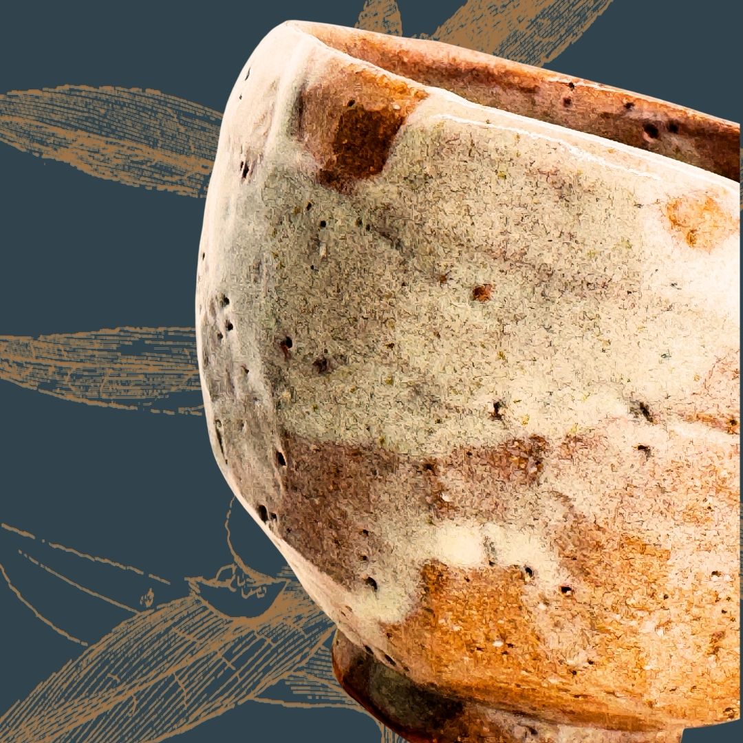 Holzbrand Chawan – signierte Matchaschale in Wan-nari Form