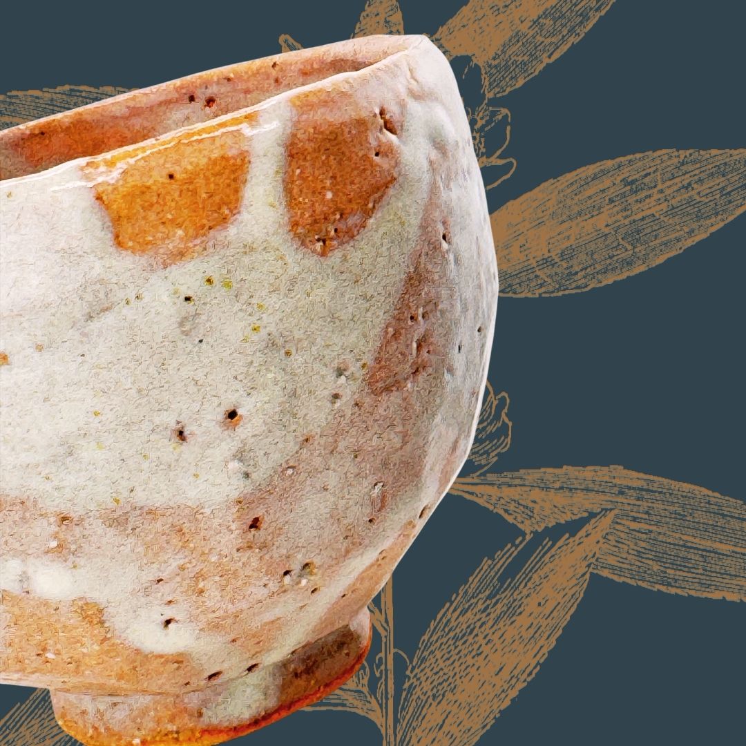 Holzbrand Chawan – signierte Matchaschale in Wan-nari Form