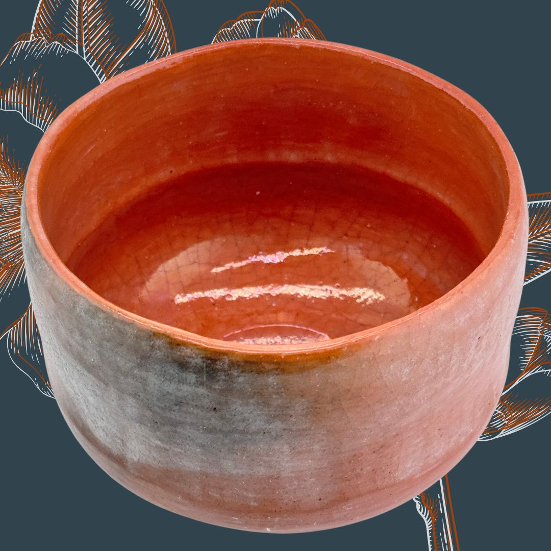 Aka-raku inspirierte Matcha-Schale – japanische 茶碗 in Orangerot & Grau