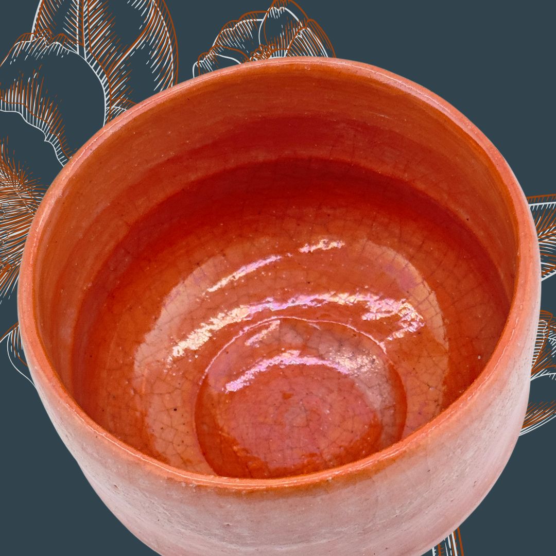 Aka-raku inspirierte Matcha-Schale – japanische 茶碗 in Orangerot & Grau