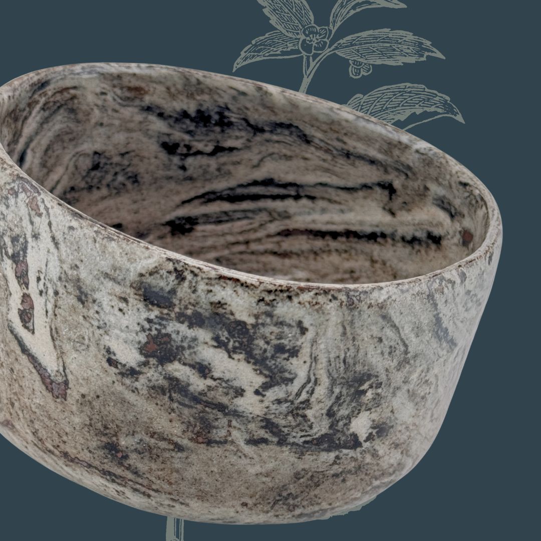 Matcha-Schale Chawan – Nerikomi, signiert, Premium-Unikat